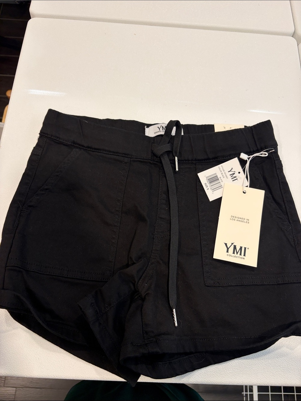 YMI Black Women's Cotton Drawstring Jean-Style Shorts